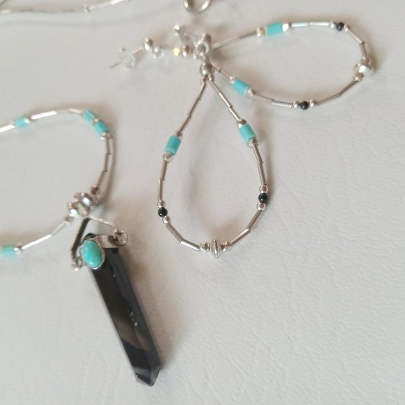 Liquid Sterling Silver Black Obsidian ~ Turquoise Ensemble - Picture 9 of 13